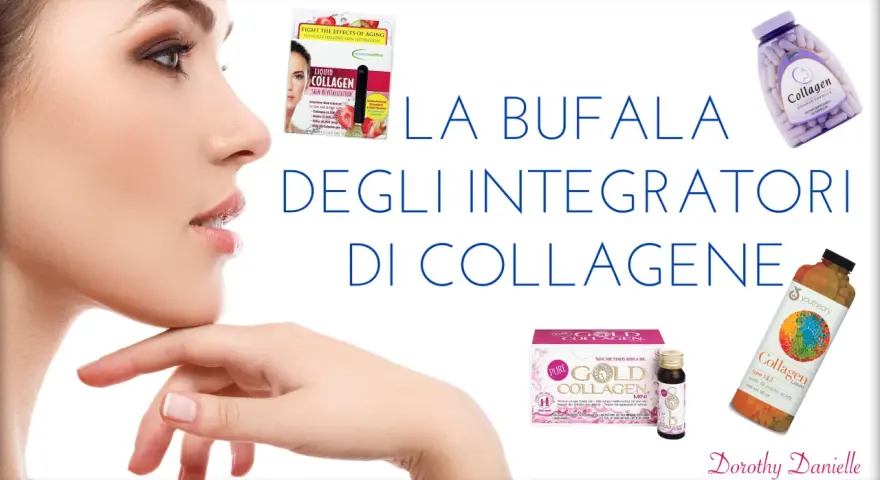 Primo piano di un volto femminile con integratori di peptidi di collagene in primo piano.