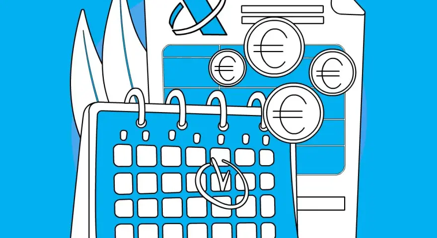 Calendario y documento con euros, simbolizando la planificación de la retención IRPF nómina con 2 hijos.
