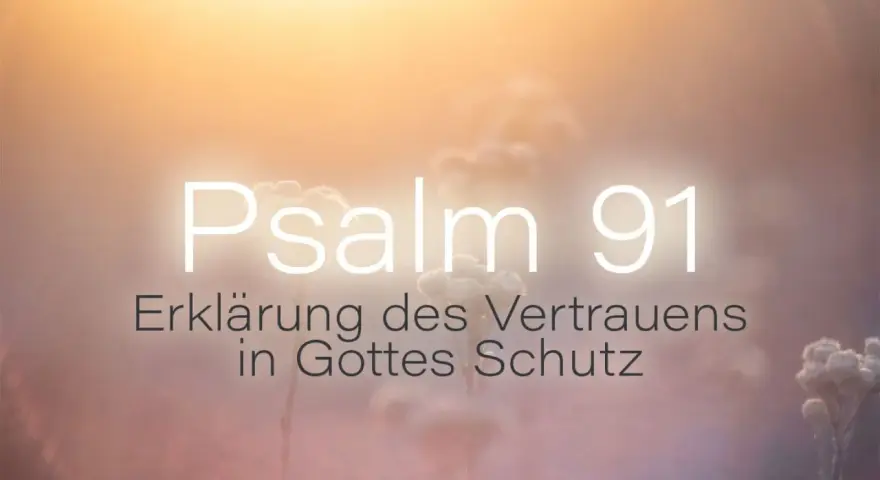 Sanfter Sonnenuntergang über zarten Pflanzen. Text: "Psalm 91: Erklärung des Vertrauens in Gottes Schutz.