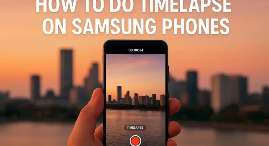Jak zrobić timelapse telefonem Samsung? Uchwyć zachód słońca nad miastem w przyspieszonym tempie.