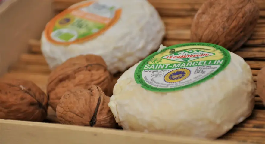 Fromages Saint-Marcellin et noix, parfaits pour une recette avec purée.