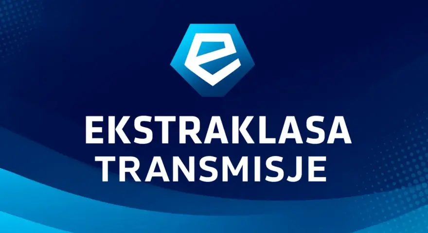 Logo Ekstraklasy i napis "EKSTRAKLASA TRANSMISJE" informują, gdzie można obejrzeć mecze ekstraklasy na żywo.