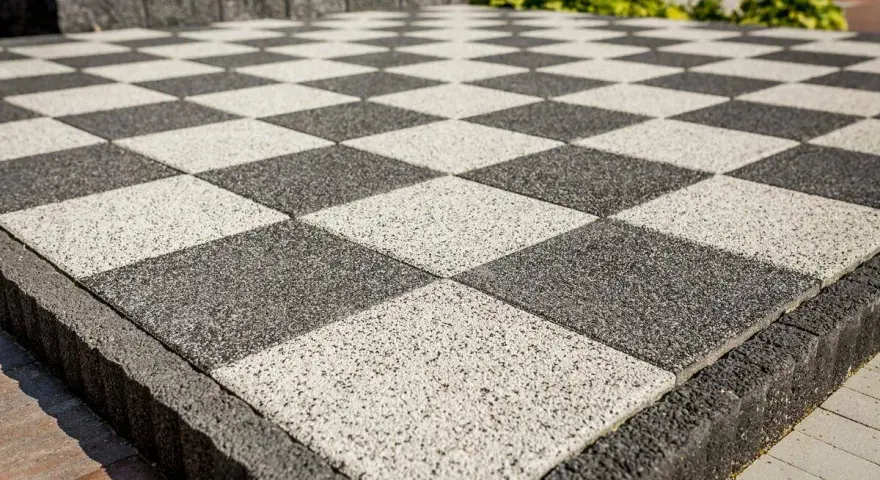 Szachownica z płyt chodnikowych 50x50. Zastanawiasz się, ile waży płyta chodnikowa 50x50?