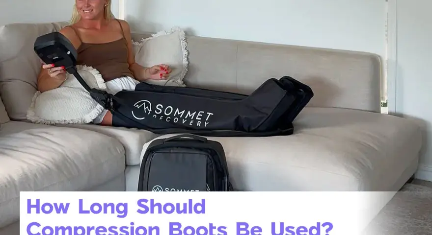 Woman on couch with compression boots. Learn how often should you use compression boots for optimal recovery.