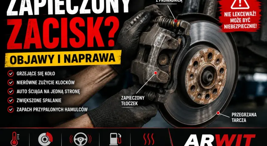 Zablokowany zacisk hamulcowy, objawy: grzejące się koło, nierówne zużycie klocków, ściąganie auta. Nie lekceważ!