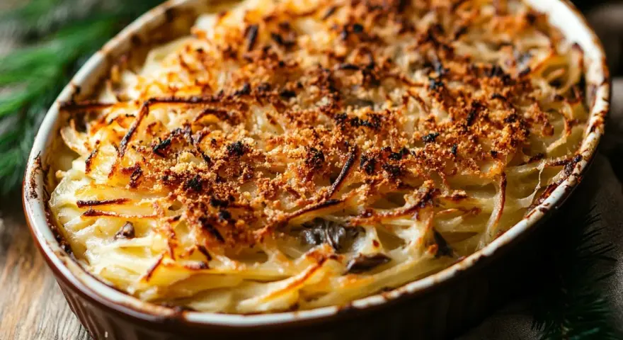 Janssons frestelse recept: en gyllene gratäng med potatis, grädde och ansjovis, perfekt för julbordet.