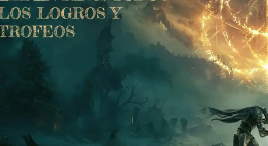 Elden Ring: todos los logros y trofeos. Un guerrero solitario se enfrenta a un mundo sombrío bajo un gran anillo dorado.