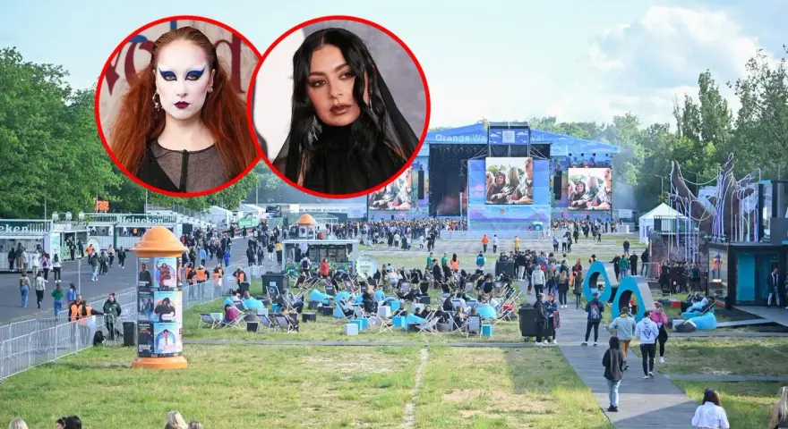 Dwie artystki na Orange Warsaw Festival, gdzie tłumy bawią się pod sceną.