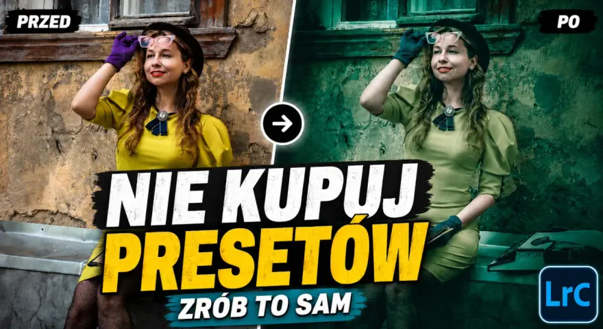 Kobieta w żółtej sukience przed i po obróbce. Efekt postarzania zdjęć osiągnięty samodzielnie, bez kupowania presetów.