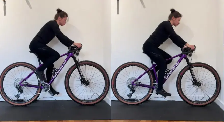 Comparaison avant/après du **tableau réglage position vélo**. La hauteur de selle est ajustée pour une meilleure posture.