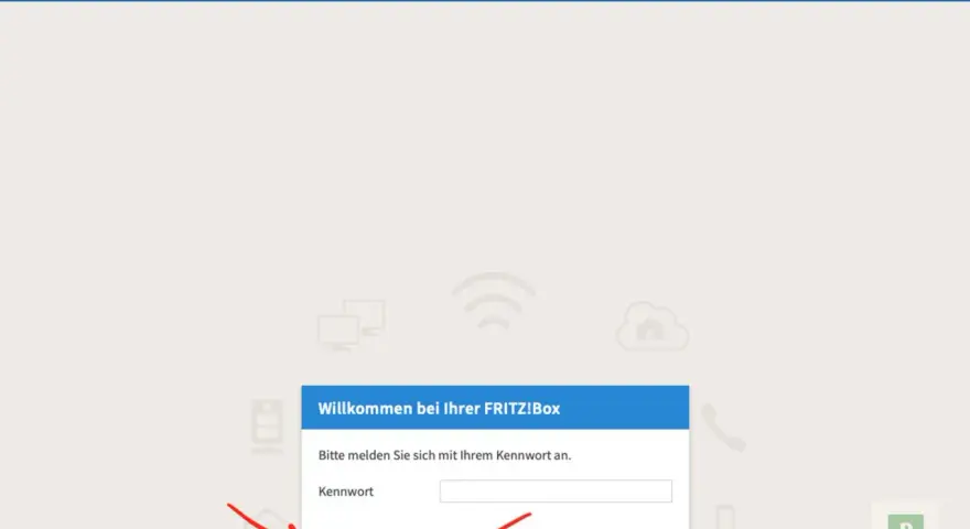 FRITZ!Box Login-Seite. Wenn Sie Ihr **router passwort vergessen** haben, klicken Sie auf "Kennwort vergessen?".