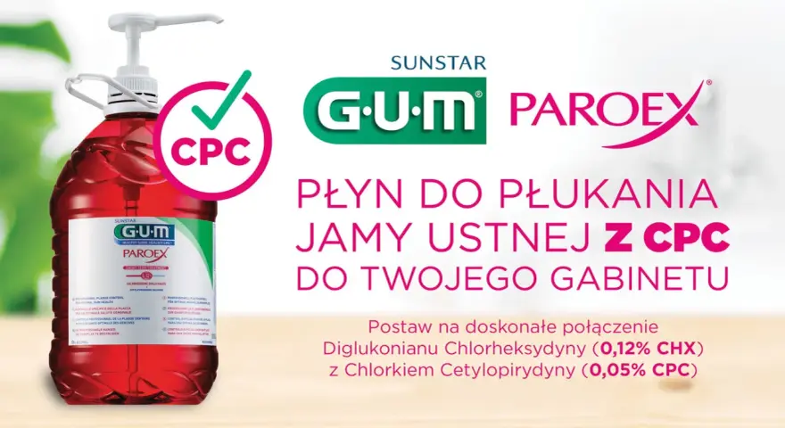 Płyn do płukania jamy ustnej GUM Paroex z chlorkiem cetylopirydyniowym (CPC) 0,05% dla profesjonalnej kontroli płytki nazębnej.