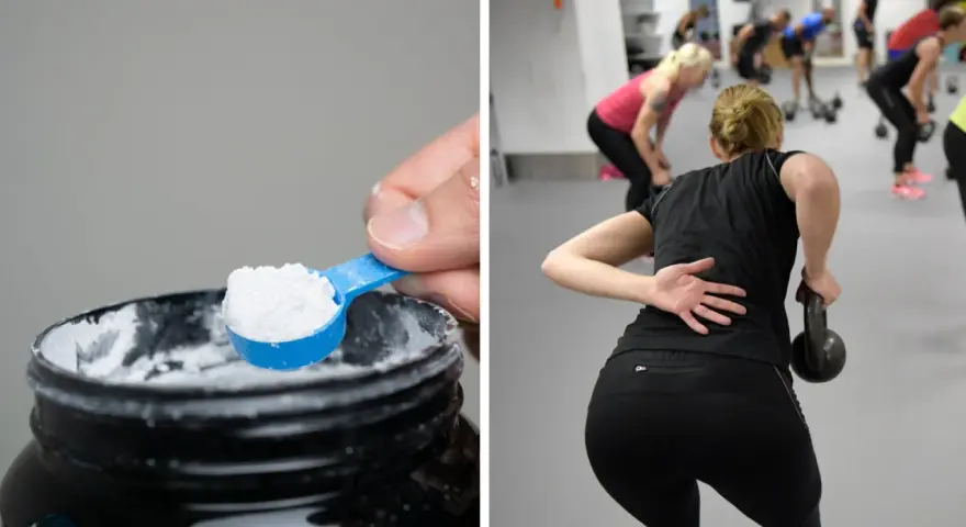 Pulver i skopa, träningsklass med kettlebells. Kan kreatin ge biverkningar?