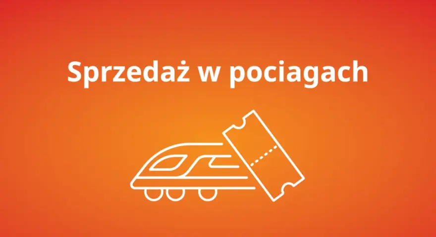 Czy można kupić bilet w pociągu? Grafika przedstawia nowoczesny pociąg i bilet, sugerując możliwość zakupu biletu na pokładzie.