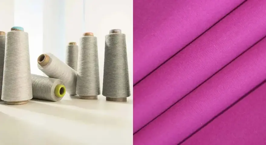 Szare nici na stożkach i fuksjowa tkanina o splocie twill.