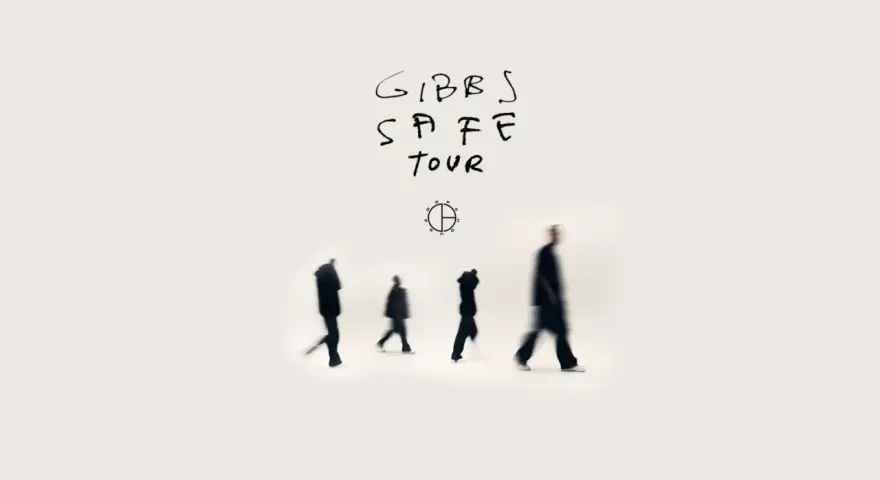 Gibbs Safe Tour. Cztery postacie w ruchu na białym tle.