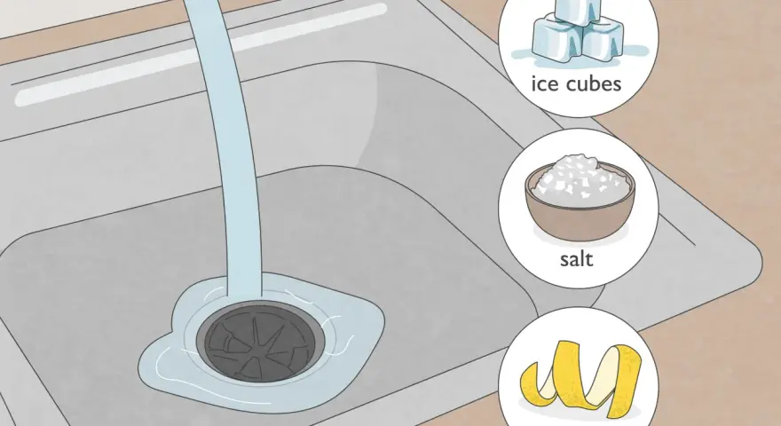 Learn how to fix a clogged kitchen sink using ice cubes, salt, and lemon.