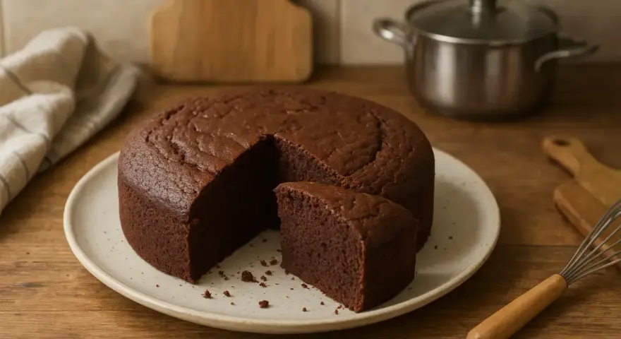 Un délicieux gâteau au chocolat, un vrai régal sans lait, est prêt à être dégusté.