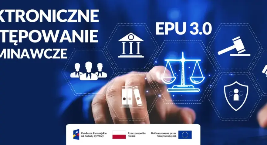 Elektroniczne postępowanie upominawcze (e-sąd) to cyfrowa ścieżka do złożenia pozwu o zapłatę. Grafika przedstawia symbole prawa i sprawiedliwości.