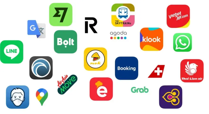 Apps für Reisen und Kommunikation in Thailand: Grab, Bolt, Klook, Agoda, Booking, Line, WhatsApp, Google Translate, Vietjet, Thai Lion Air, Air Asia Move.