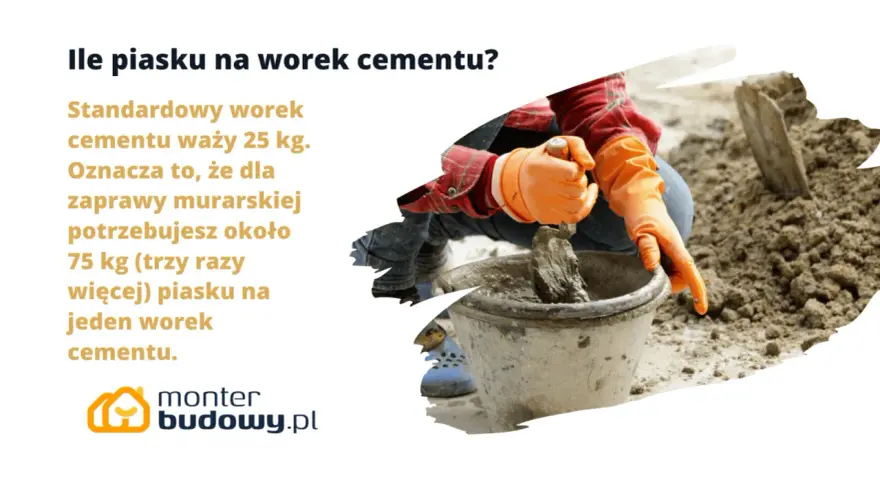 Proporcje cementu i piasku do zaprawy: na 25 kg cementu potrzeba ok. 75 kg piasku.