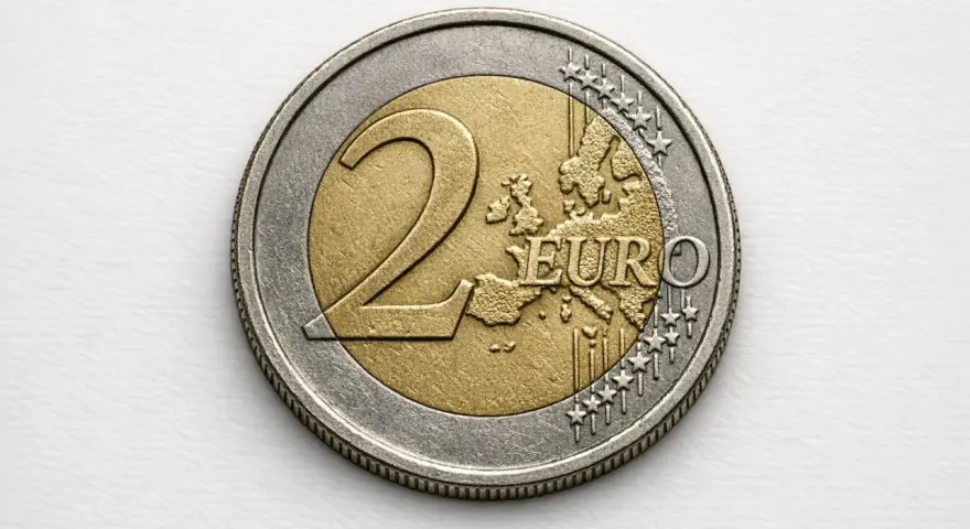 Pièce de 2 euros 2004, valeur faciale de 2€, avec la carte de l'Europe.
