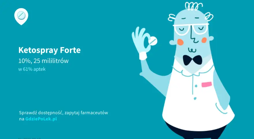 Ketospray Forte 10%, 25 ml, dostępny w 61% aptek. Zapytaj farmaceutę, czy ketospray forte jest na receptę.