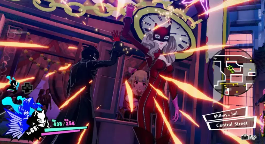 Joker y Panther en Shibuya Jail, parte de un **persona 5 strikers guia**. Un mapa muestra la ruta.