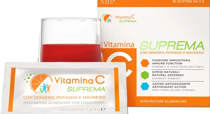 Integratore Vitamina C Suprema con zenzero, potassio e magnesio. La sua formula, arricchita con sodium ascorbyl phosphate, supporta le difese naturali.