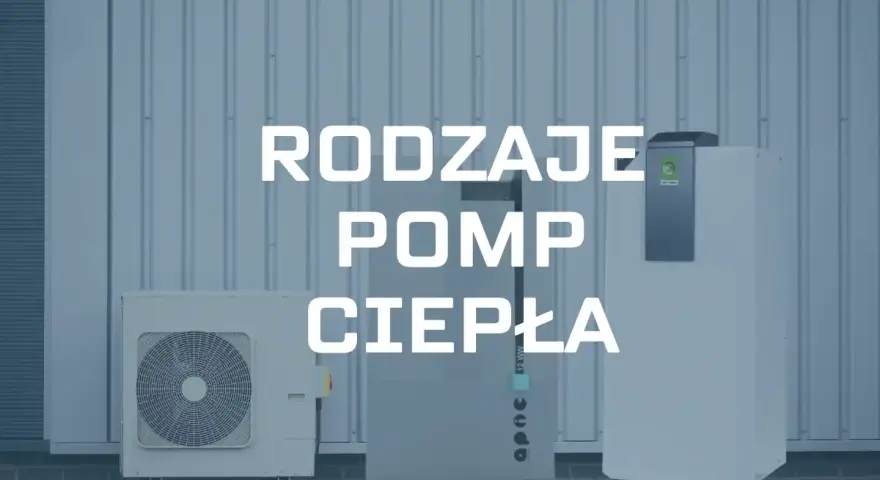 Trzy urządzenia, które prezentują różne rodzaje pomp ciepła, stoją przed budynkiem.