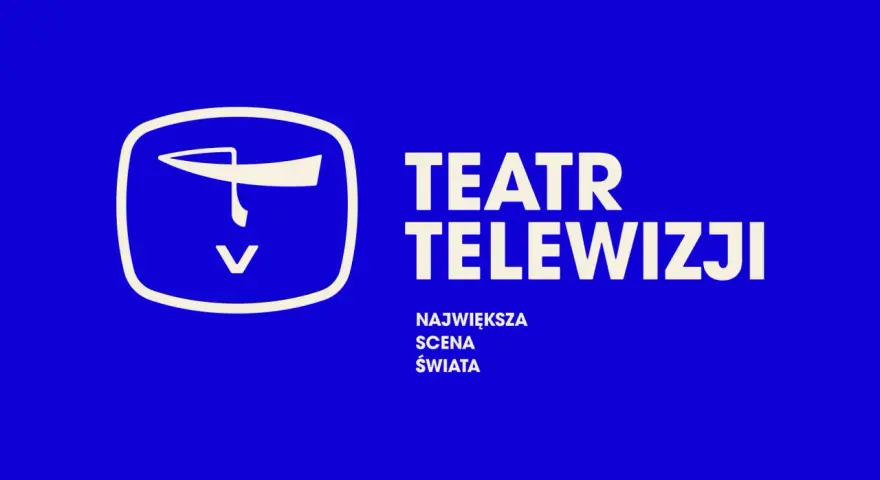 Teatr Telewizji TVP 1 dzisiaj: "Największa scena świata". Logo z stylizowaną twarzą.