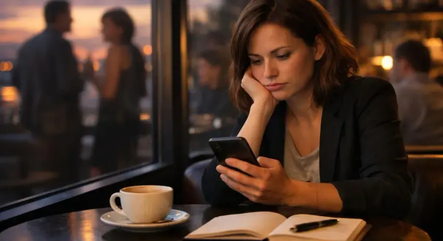Elle attend, le cœur lourd. Il dit qu'il veut me voir mais annule, encore. La tasse de café refroidit, comme ses espoirs.