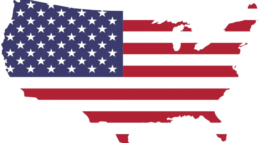 Mapa Stanów Zjednoczonych z flagą USA.