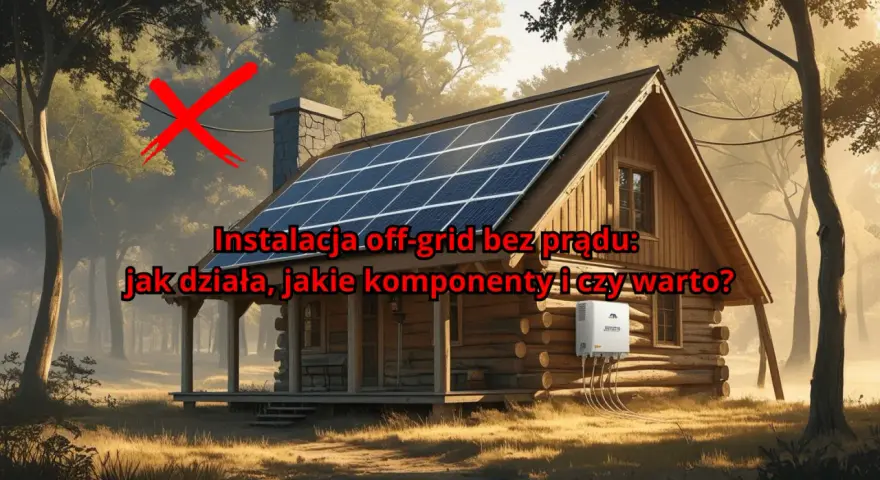 Drewniany domek z panelami słonecznymi na dachu. Instalacja off-grid zapewnia niezależność energetyczną.