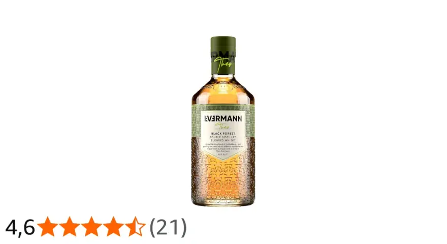 Flasche Evermann Whisky "Theo" Black Forest, 40% Vol. mit 4,6 von 5 Sternen bewertet.