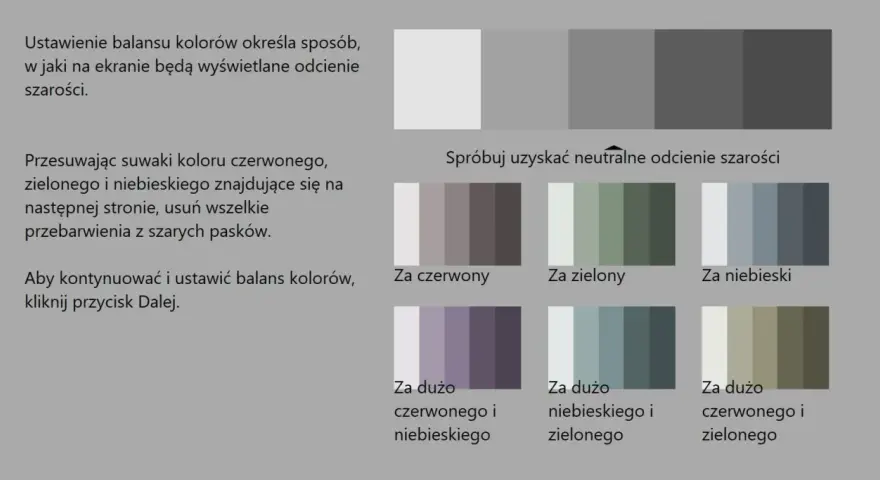 Jak skalibrować monitor: instrukcja pokazuje, jak uzyskać neutralne odcienie szarości, przesuwając suwaki kolorów.