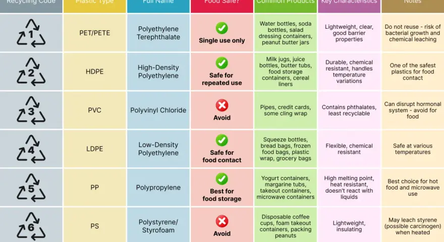 Plastic recycling codes: HDPE is safe for repeated use, making it a non toxic plastic choice for food storage.