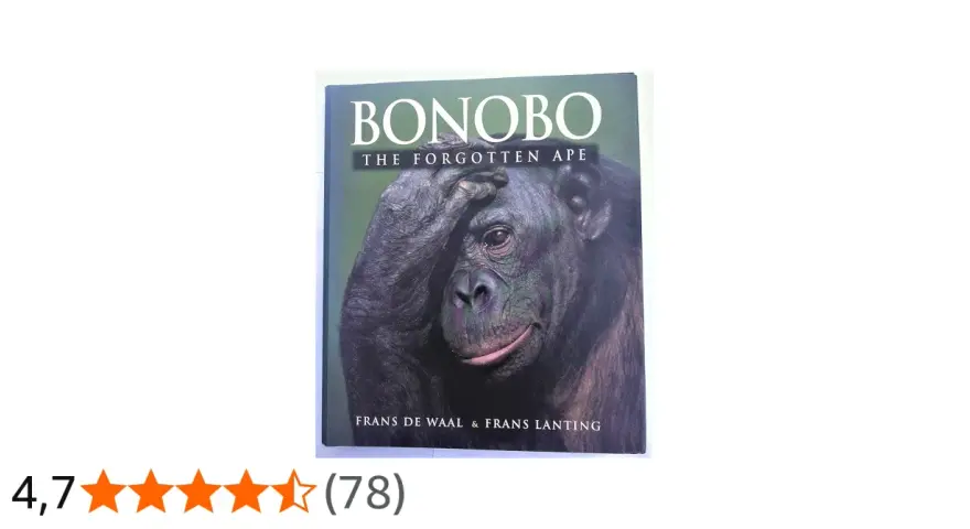Okładka książki "Bonobo: The Forgotten Ape" z wizerunkiem małpy.