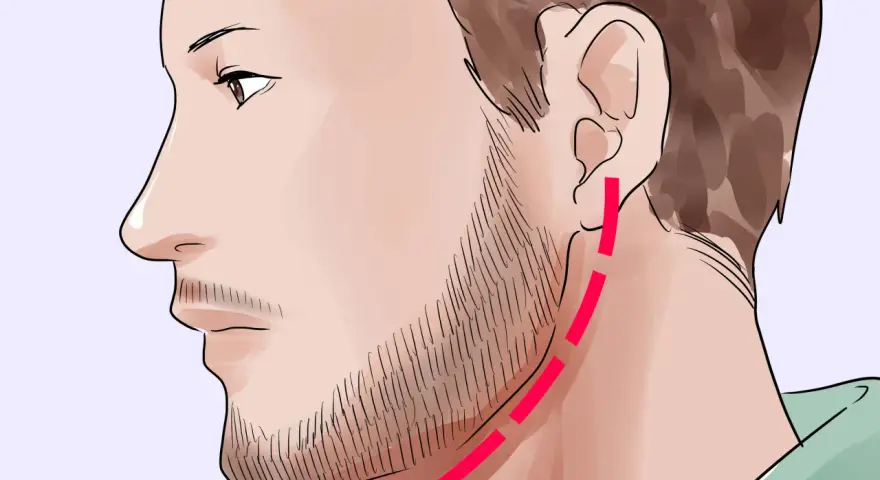 Perfil de hombre con barba incipiente y línea roja indicando cómo tener barba completa.