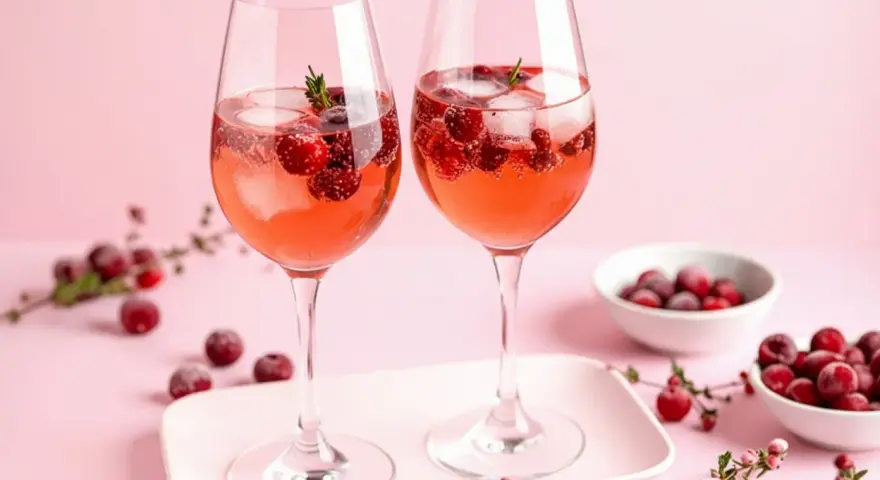 Zwei Gläser Lillet mit Beeren und Eis, die erfrischend und fruchtig schmecken.