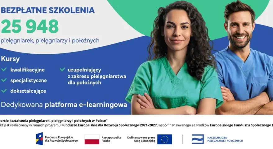 Darmowe kursy dla 25 948 pielęgniarek, pielęgniarzy i położnych. Dostępne szkolenia kwalifikacyjne, specjalistyczne i dokształcające.