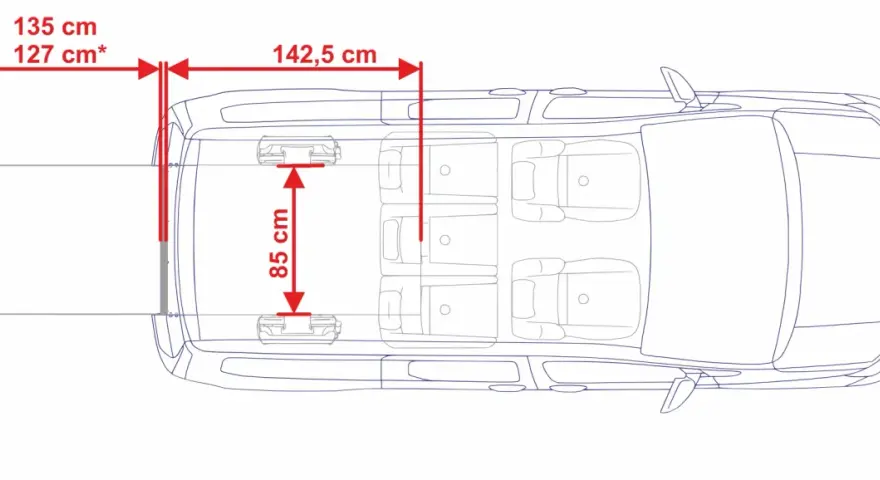 Wymiary VW Caddy Long: 135 cm (ładunek), 142,5 cm (długość przestrzeni bagażowej), 85 cm (szerokość między nadkolami).