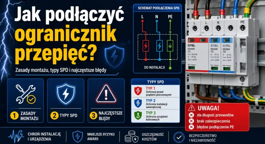 Schemat podłączenia ogranicznik przepięć T2. Wskazówki montażu, typy SPD i ostrzeżenia.