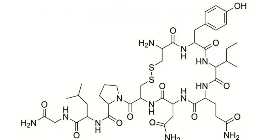 Struktura chemiczna oksytocyny.