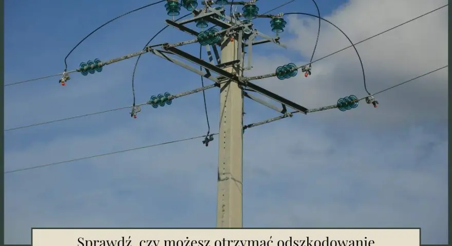 Słup energetyczny z przewodami i izolatorami, jeden z wielu rodzajów słupów energetycznych.