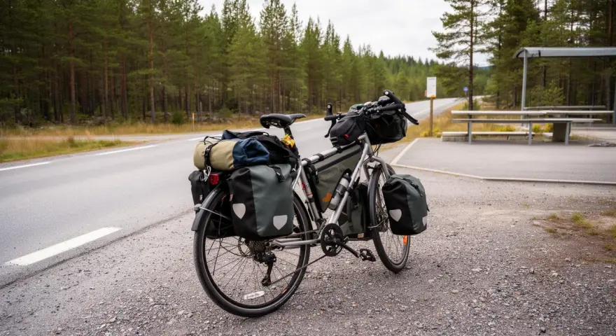 En fullastad cykel redo för äventyr. Allt för en lyckad packlista cykelsemester finns med i väskorna.