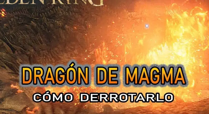 El dragón de magma de Elden Ring, una criatura de fuego y furia, arde en el paisaje.