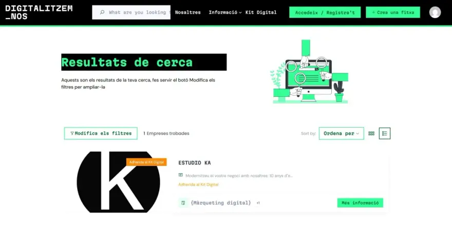 Resultats de cerca d'empreses adherides al Kit Digital. Troba la teva guia per a la transformació digital.