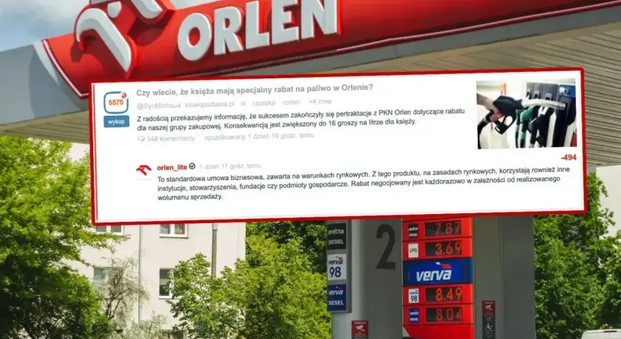 Karta Orlen na stacji paliw. Dyskusja o rabacie dla księży na paliwo.
