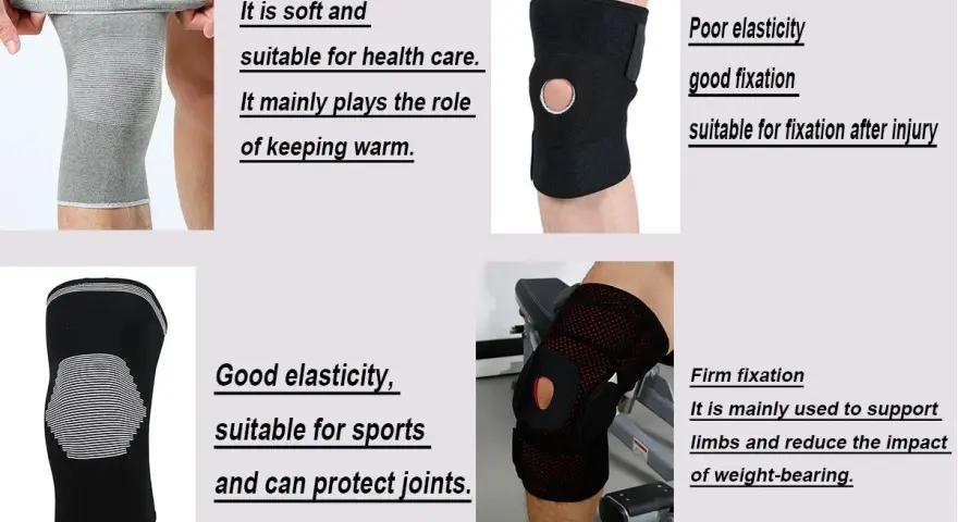 Genouillères variées : certaines douces pour le soin, d'autres élastiques pour le sport. Peut-on porter une genouillère toute la journée ? Cela dépend de son usage.